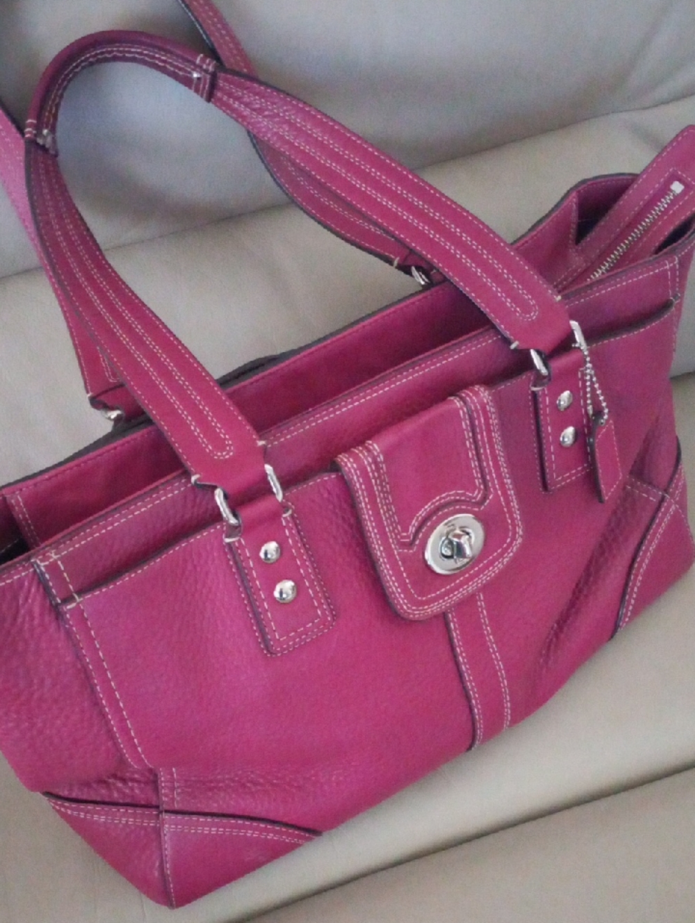 Vintage/ COACH Hampton Pink Pebble Grain Leather Tote  Satchel Bag Pink